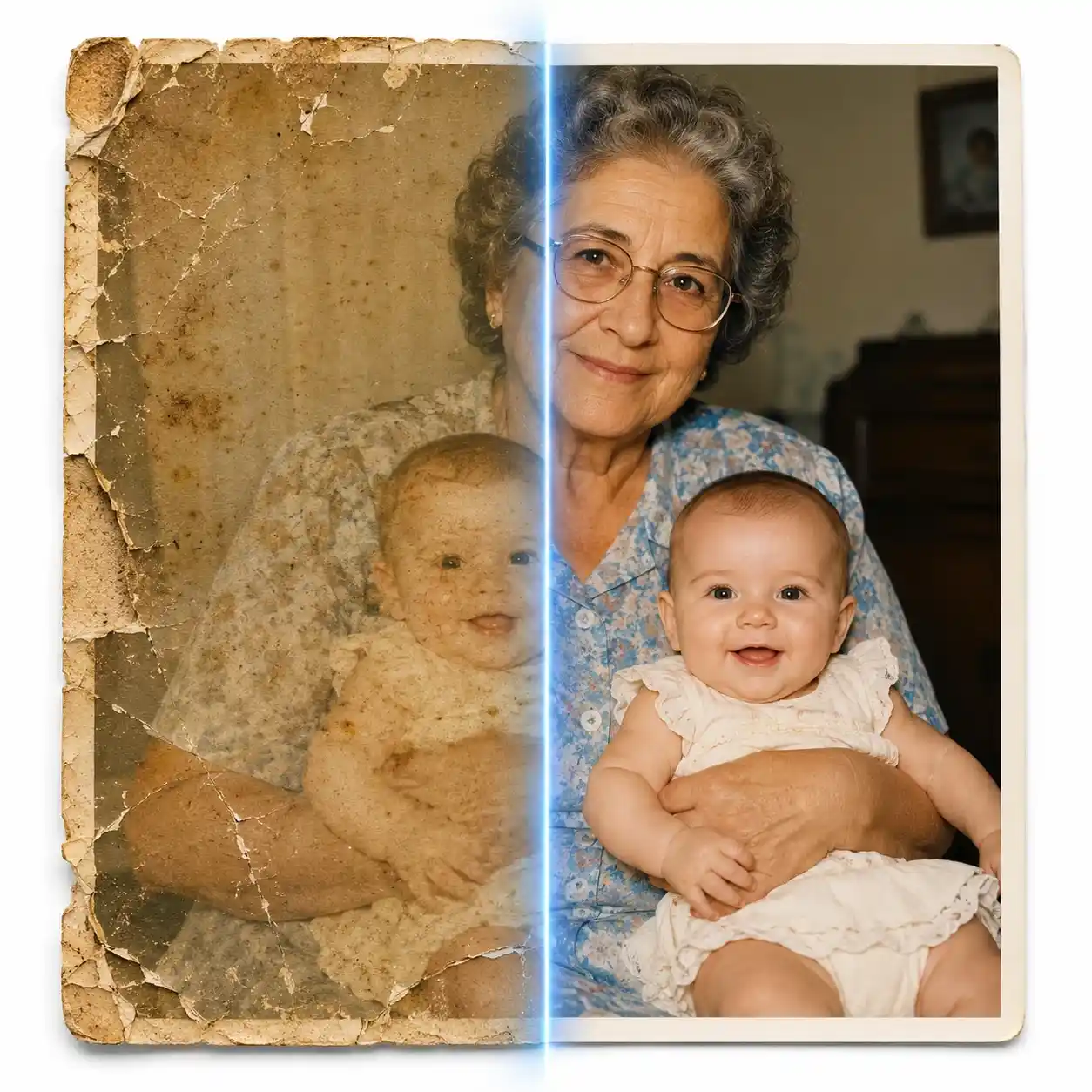 ai restores old photos with various damage types